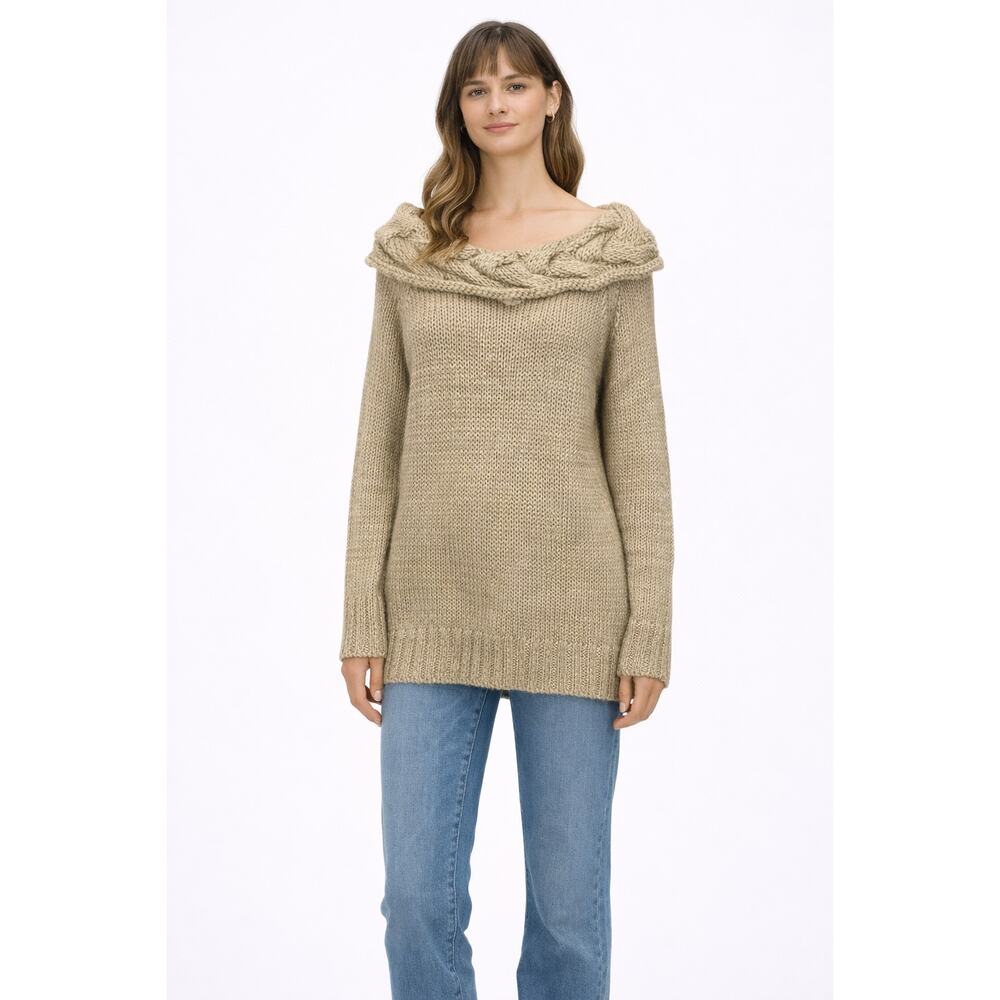 MODA International Chunky Knit Wool Blend Gold Cowl Neck Sweater Womens Size XL
